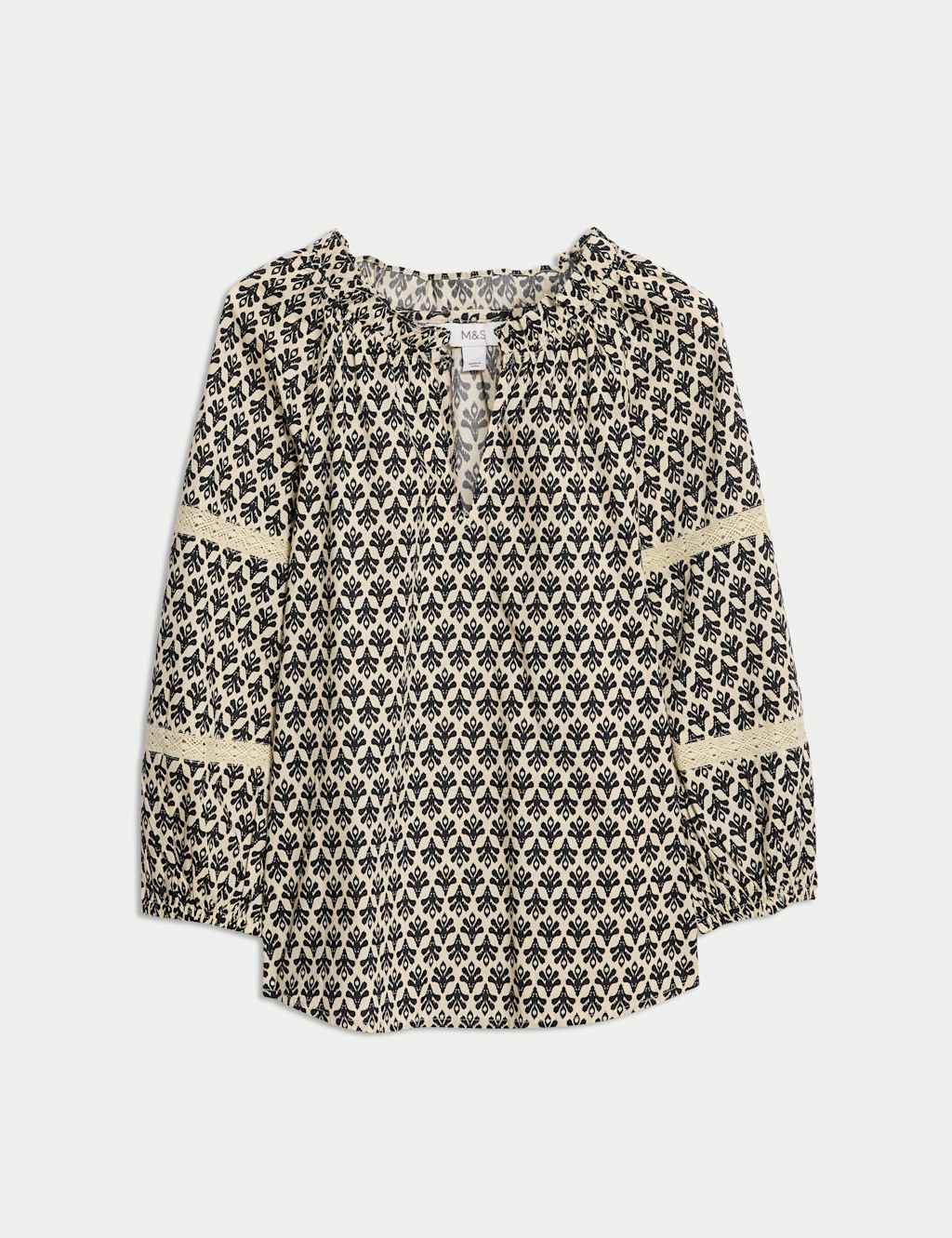Pure Cotton Printed Notch Neck Puff Sleeve Blouse 2 of 6