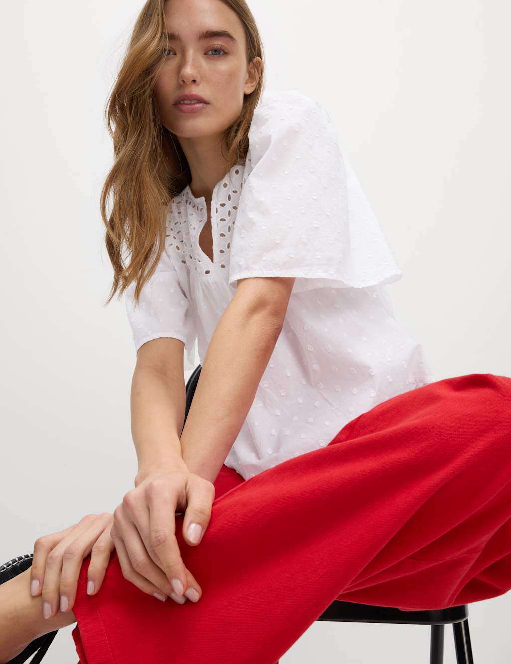 Pure Cotton Broderie Textured Blouse 3 of 5
