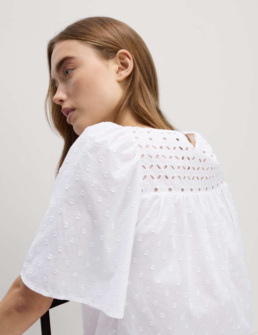 Pure Cotton Broderie Textured Blouse 4 of 5