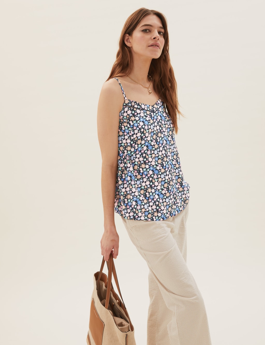 Floral V-Neck Lace Insert Cami Top 3 of 5