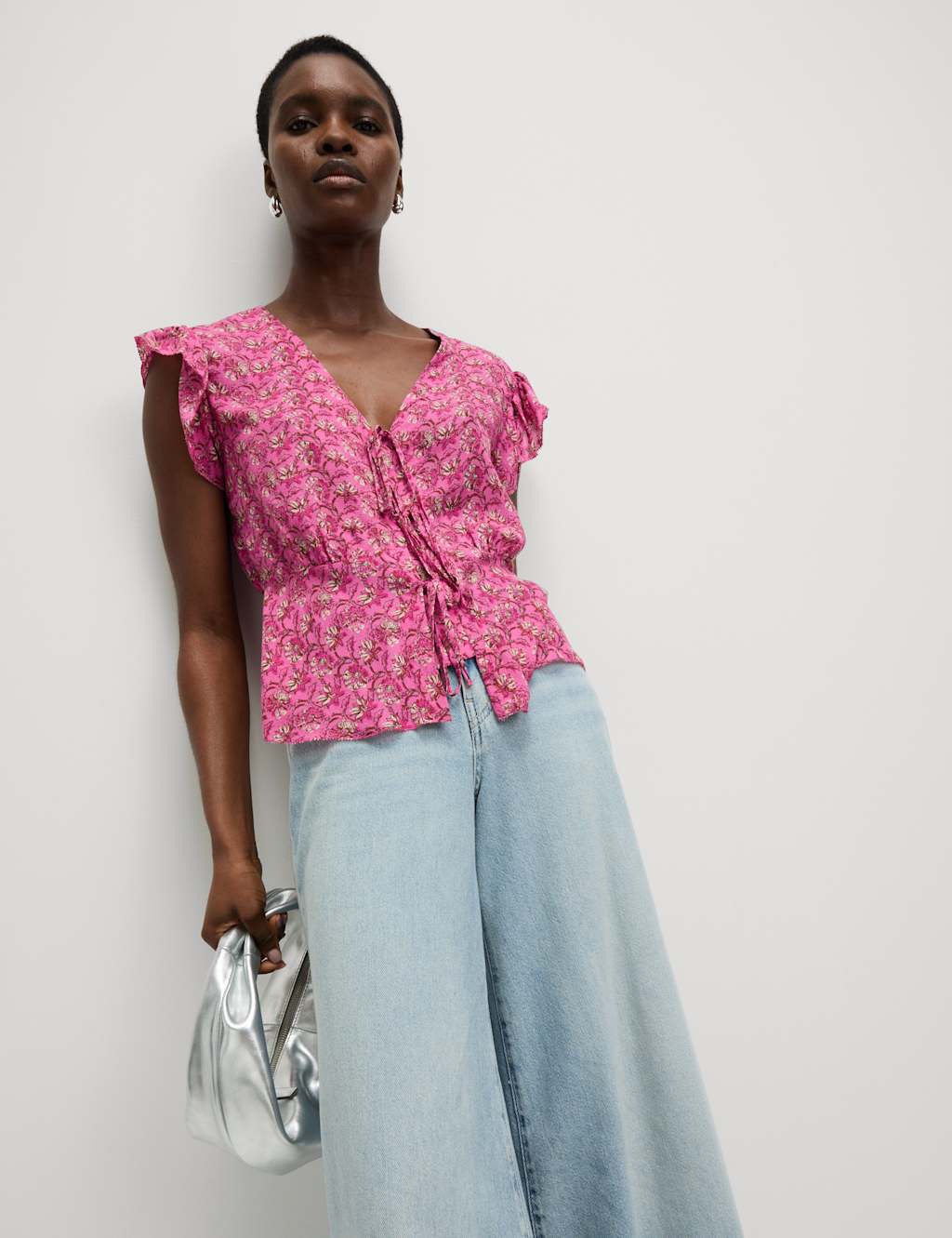 Pure Modal Floral Tie Front Blouse 4 of 5