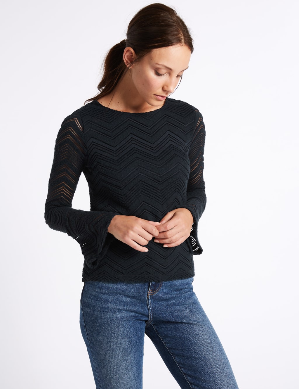 Lace flute sleeve top new arrivals