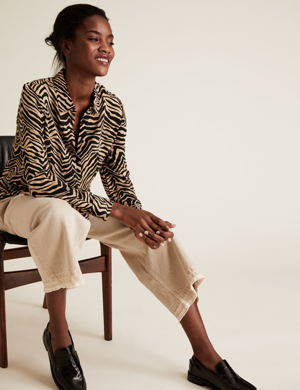 Zebra Print Longline Long Sleeve Shirt M S Collection M S