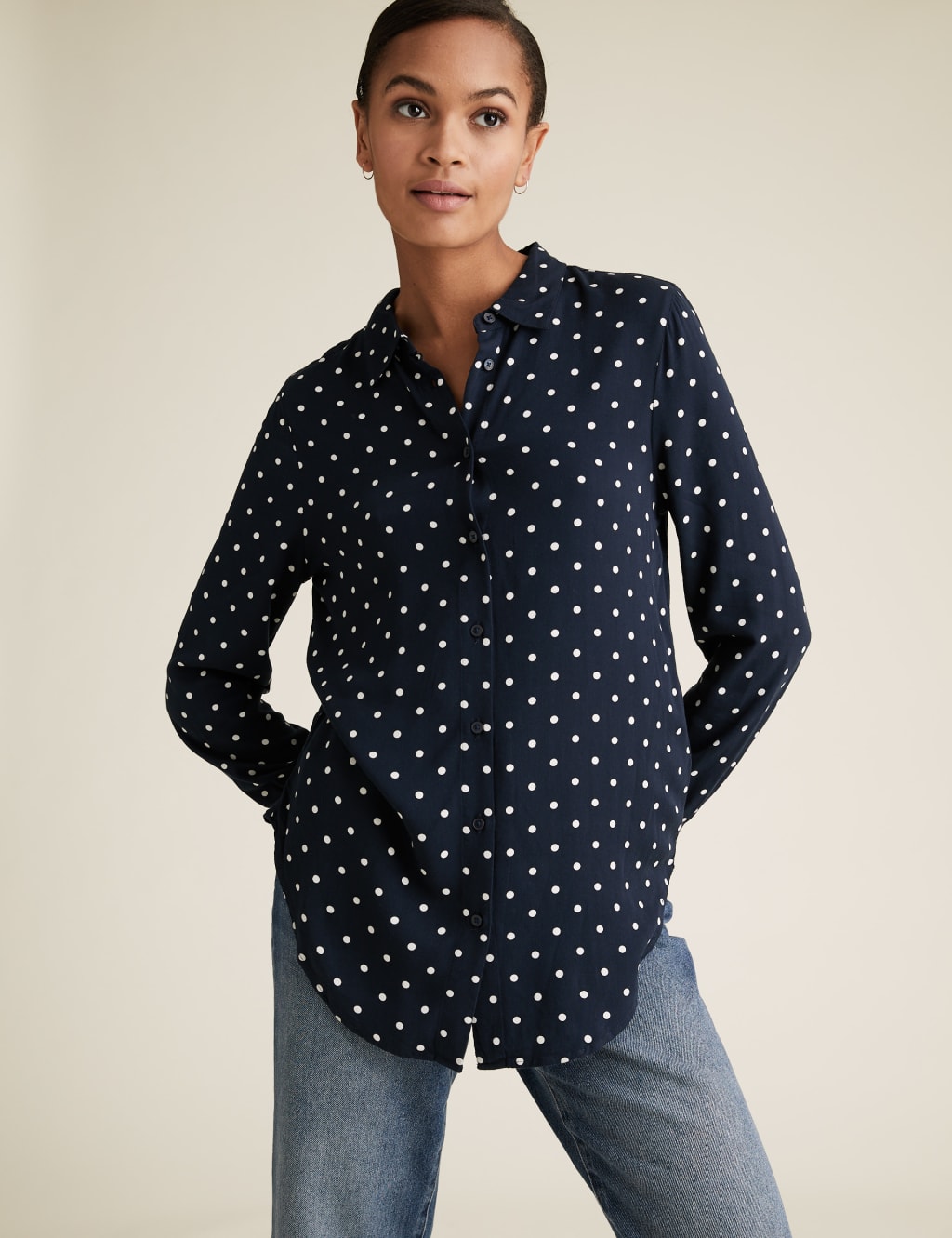 Navy polka dot top shop