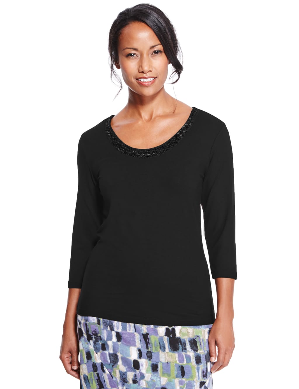 Jewel Embellished Neckline Top 1 of 4