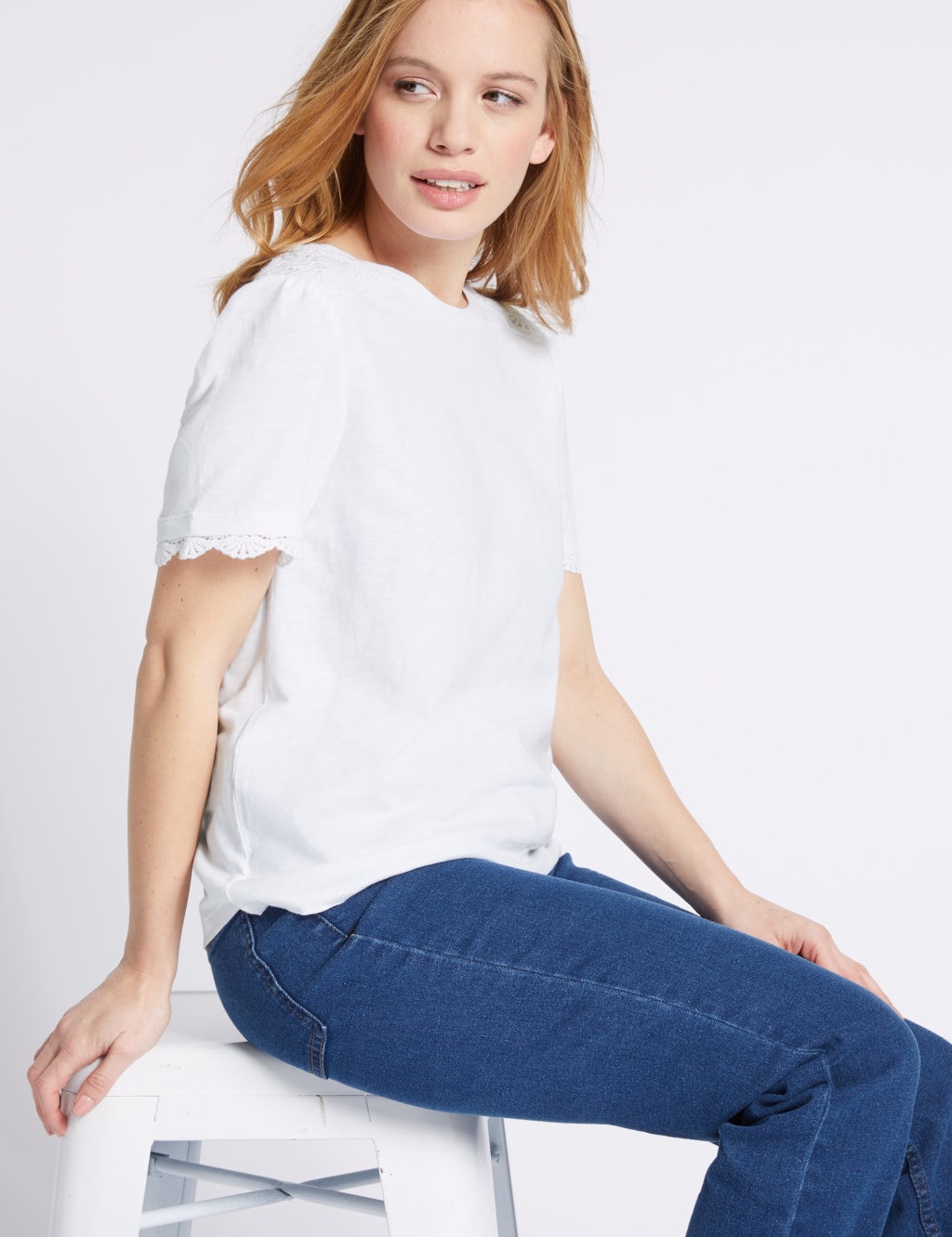 PETITE Pure Cotton Lace Short Sleeve T-Shirt 3 of 5
