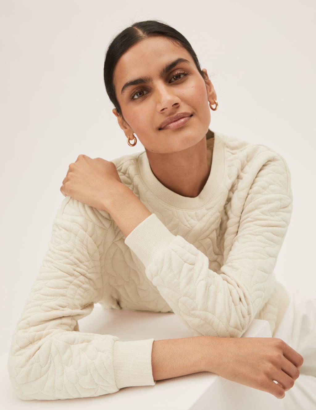Quilted Long Sleeve Sweatshirt with Cotton M S Collection M S