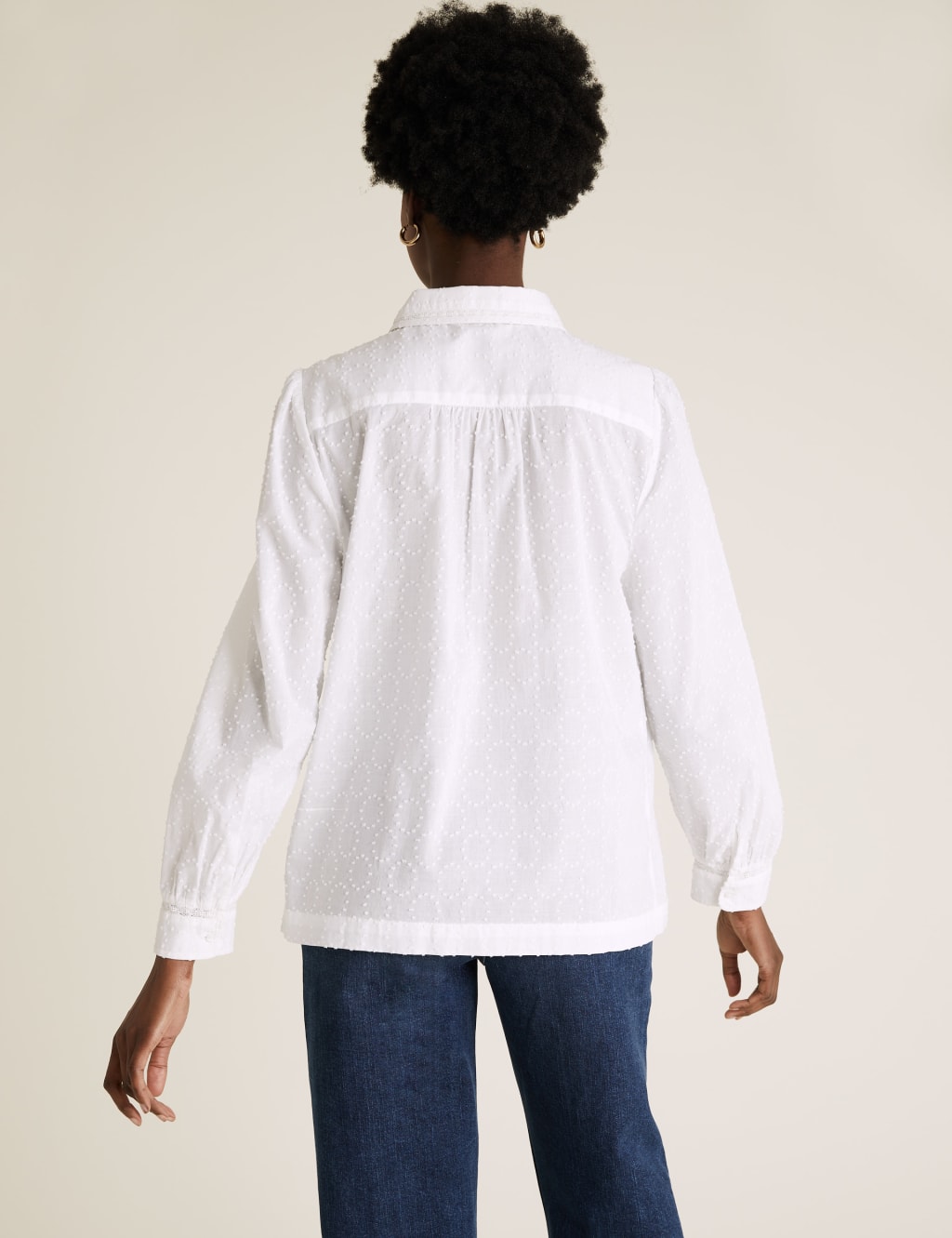 Pure Cotton Textured Lace Insert Blouse 4 of 5