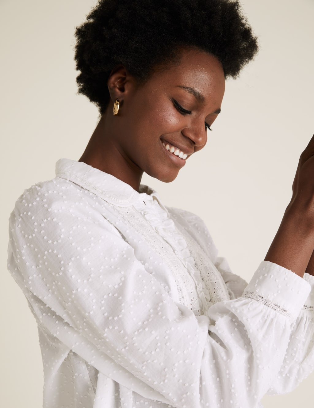 Pure Cotton Textured Lace Insert Blouse 5 of 5