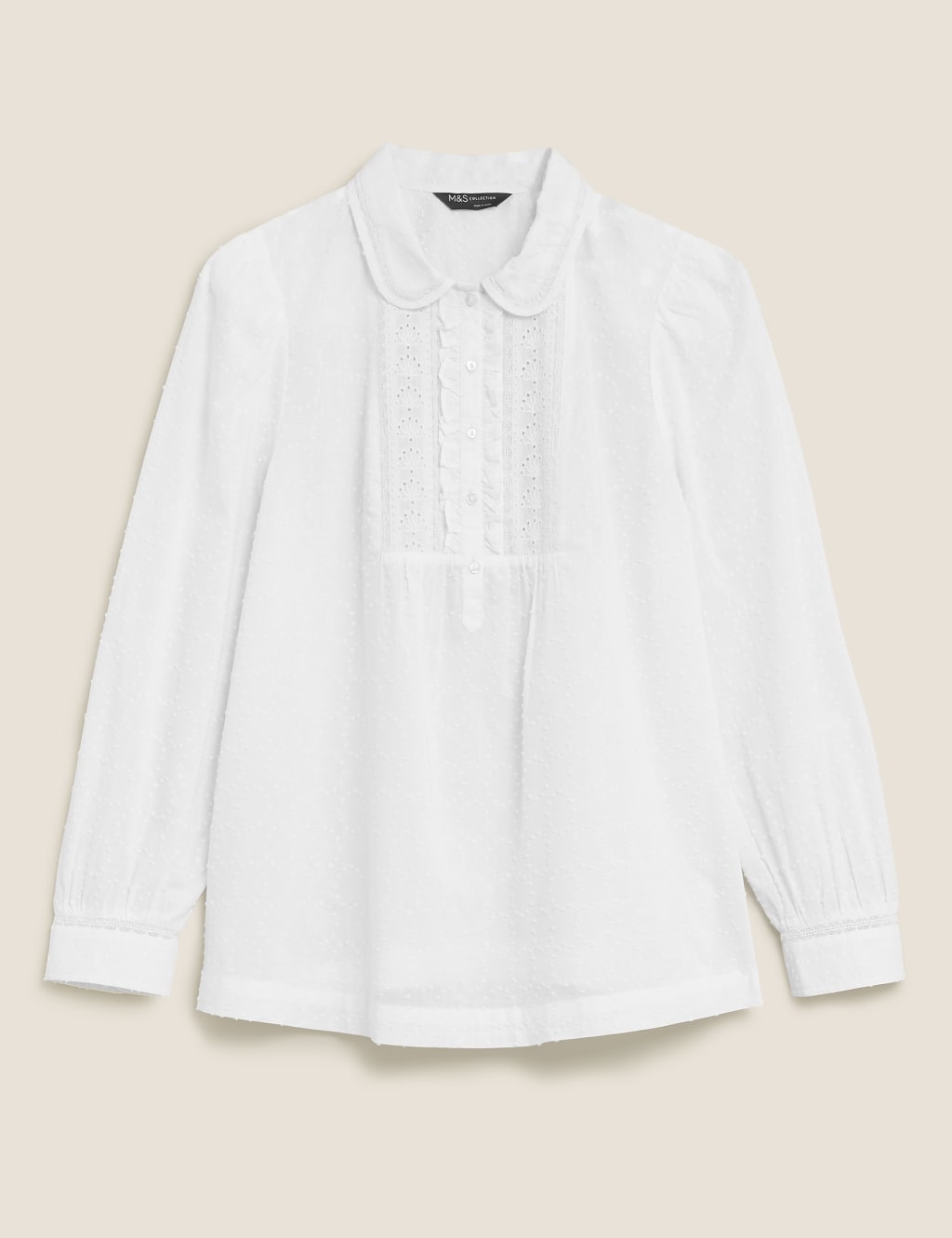Pure Cotton Textured Lace Insert Blouse 2 of 5