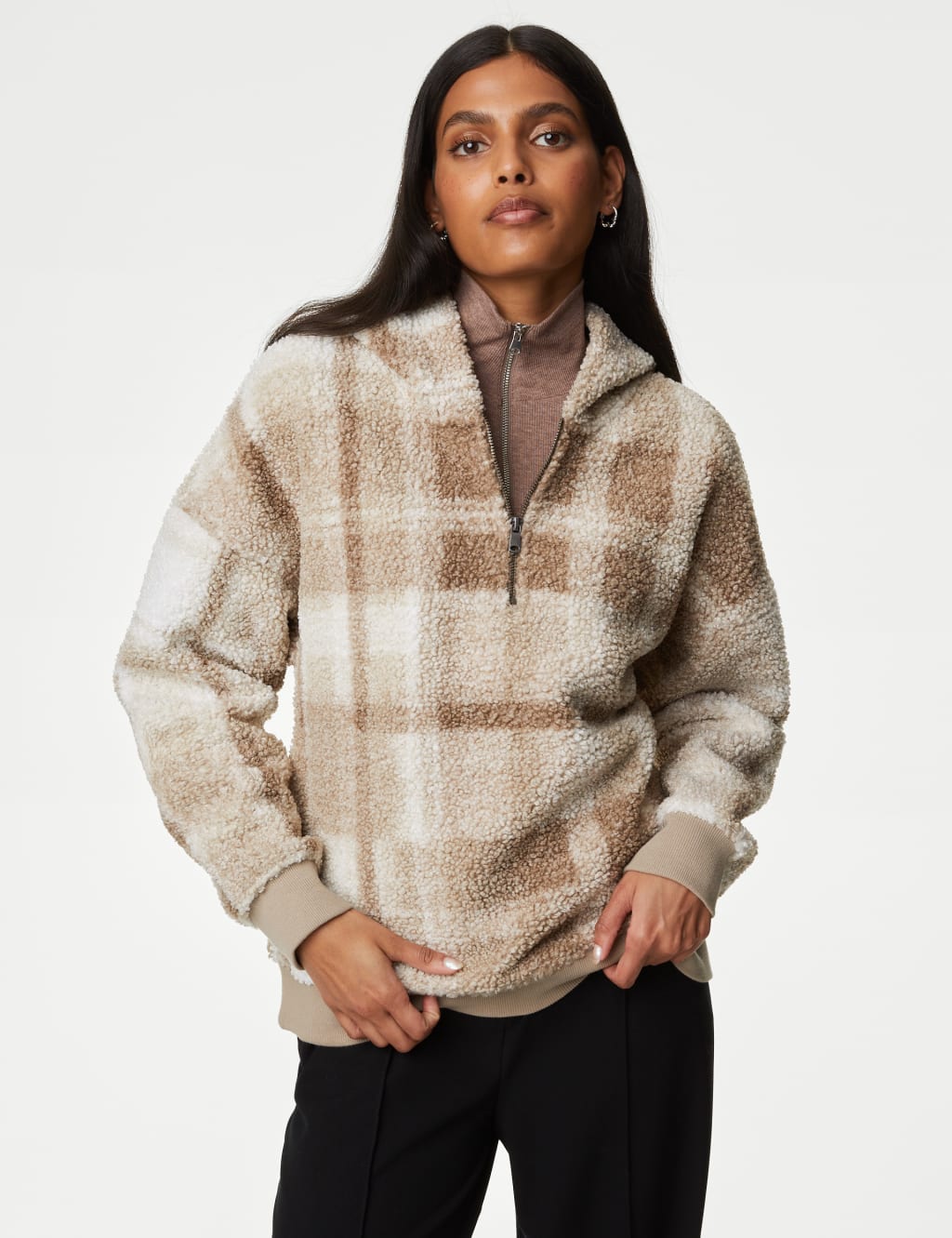 Borg Checked Half Zip Hoodie 3 of 6