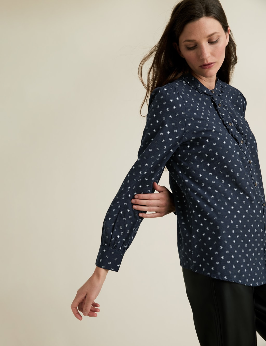 Brushed Cotton Rich Frill Detail Shirt 1 of 4