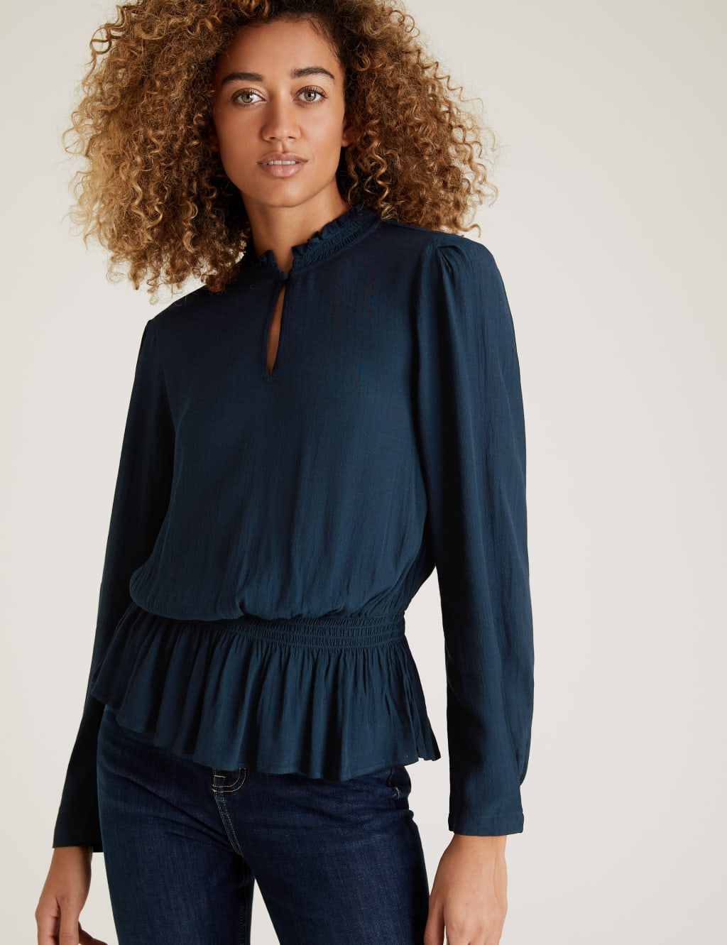 Textured High Neck Peplum Top 1 of 4