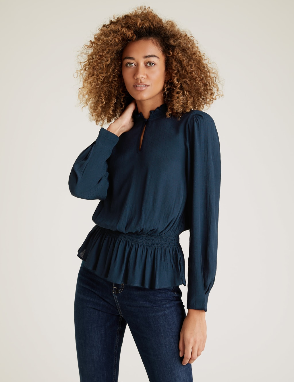 Textured High Neck Peplum Top 4 of 4
