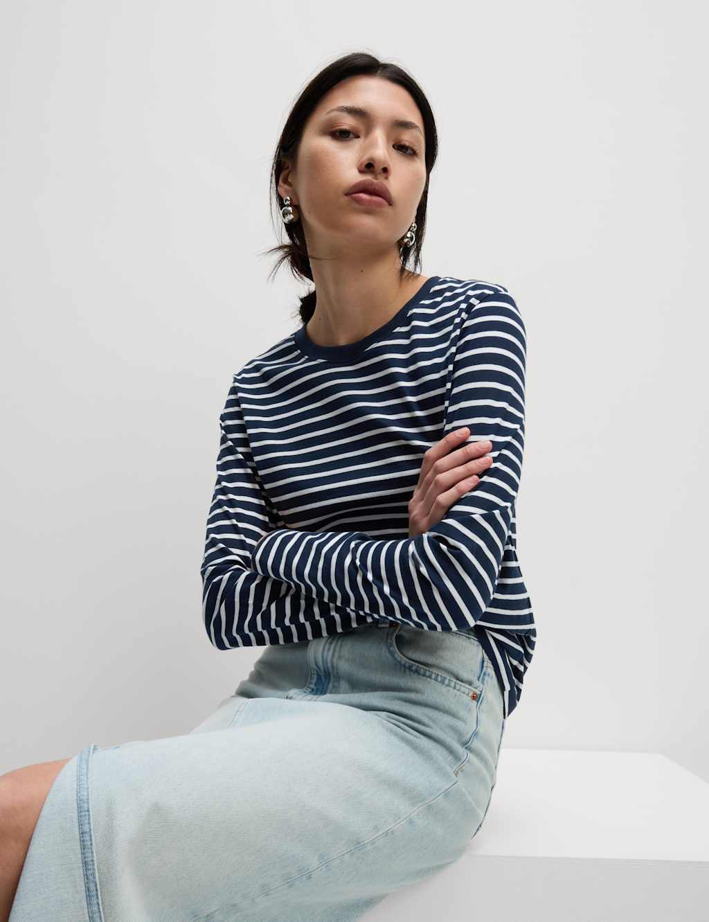 Pure Cotton Striped Crew Neck T-Shirt 3 of 5