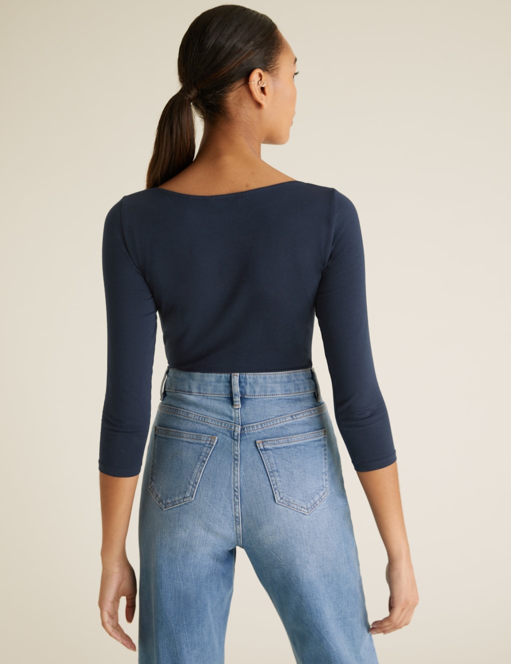 Cotton Striped Slash Neck Fitted Bodysuit 4 of 5