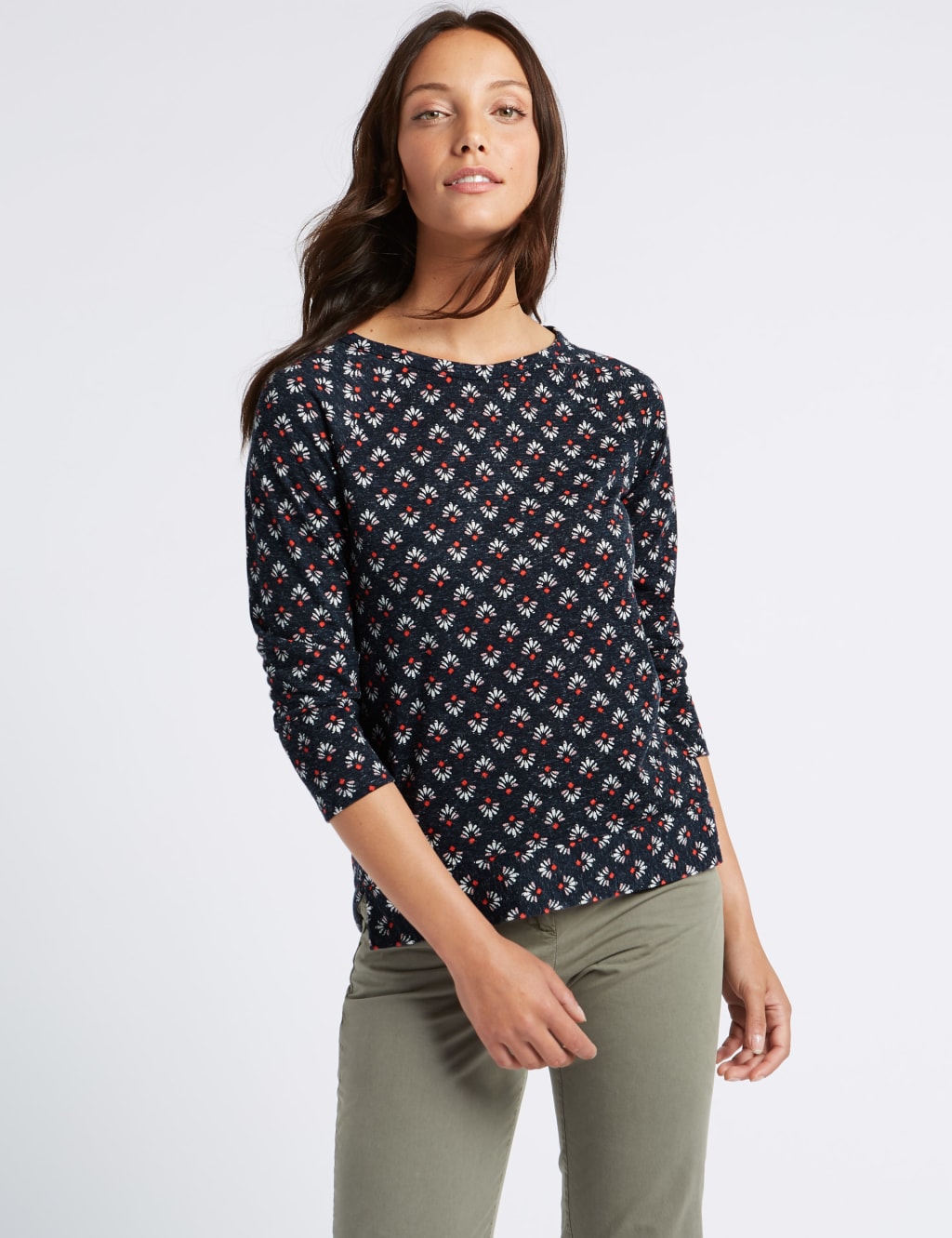 Printed Round Neck 3/4 Sleeve T-Shirt 1 of 5