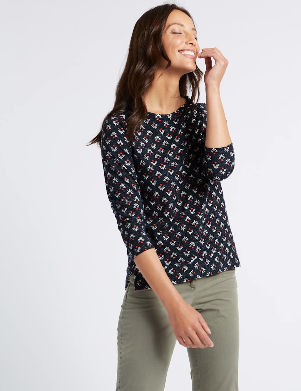 Printed Round Neck 3/4 Sleeve T-Shirt 4 of 5