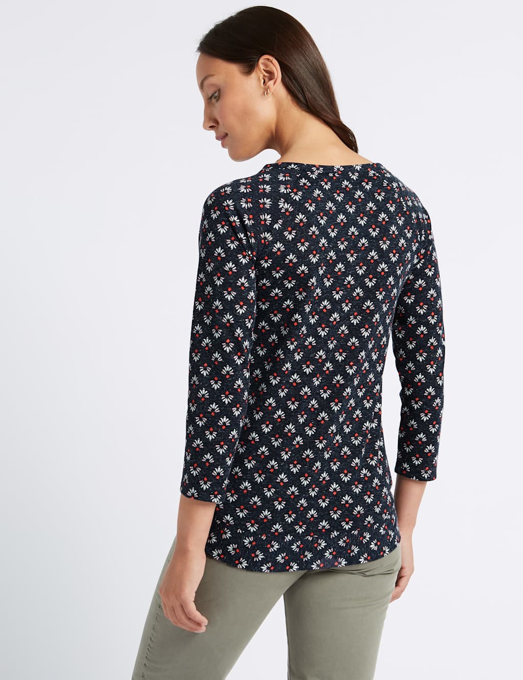 Printed Round Neck 3/4 Sleeve T-Shirt 5 of 5