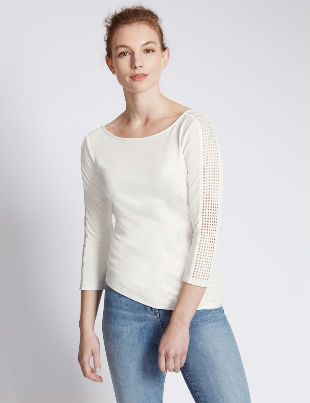 Mesh Detailed 3/4 Sleeve Jersey Top 1 of 3