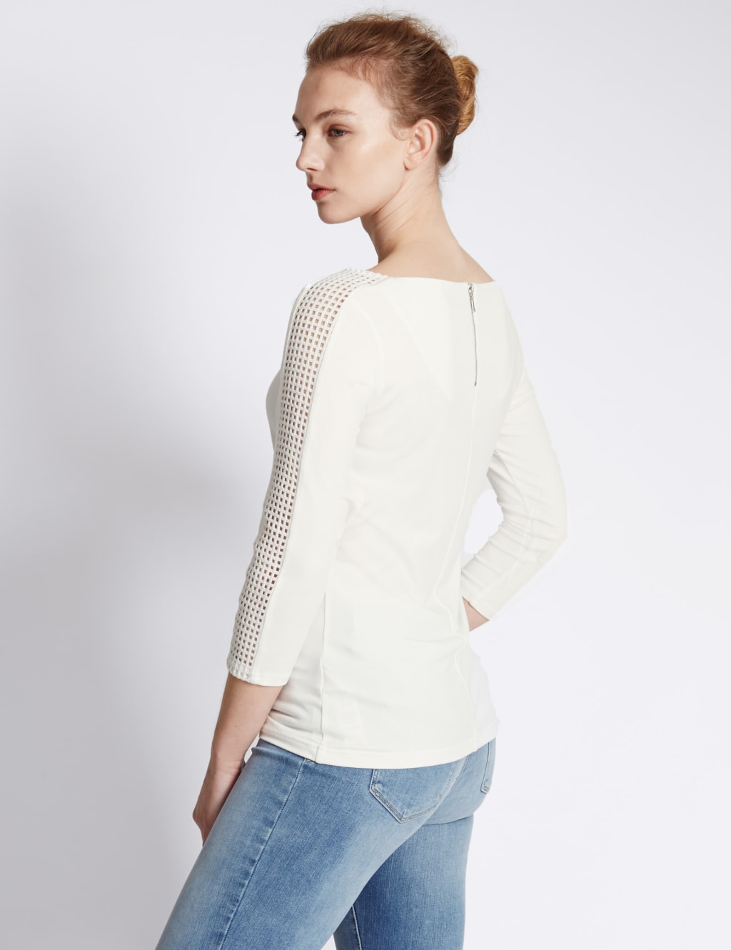 Mesh Detailed 3/4 Sleeve Jersey Top 3 of 3