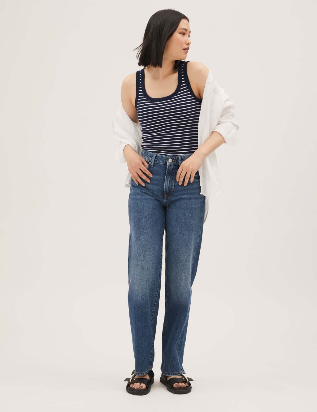 Cotton Rich Striped Crew Neck Vest Top 1 of 4