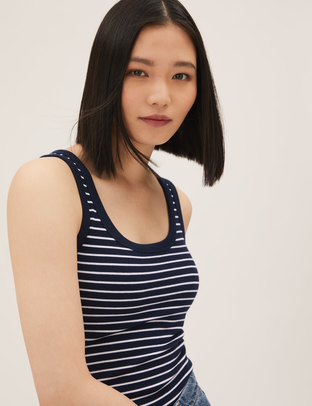 Cotton Rich Striped Crew Neck Vest Top 3 of 4