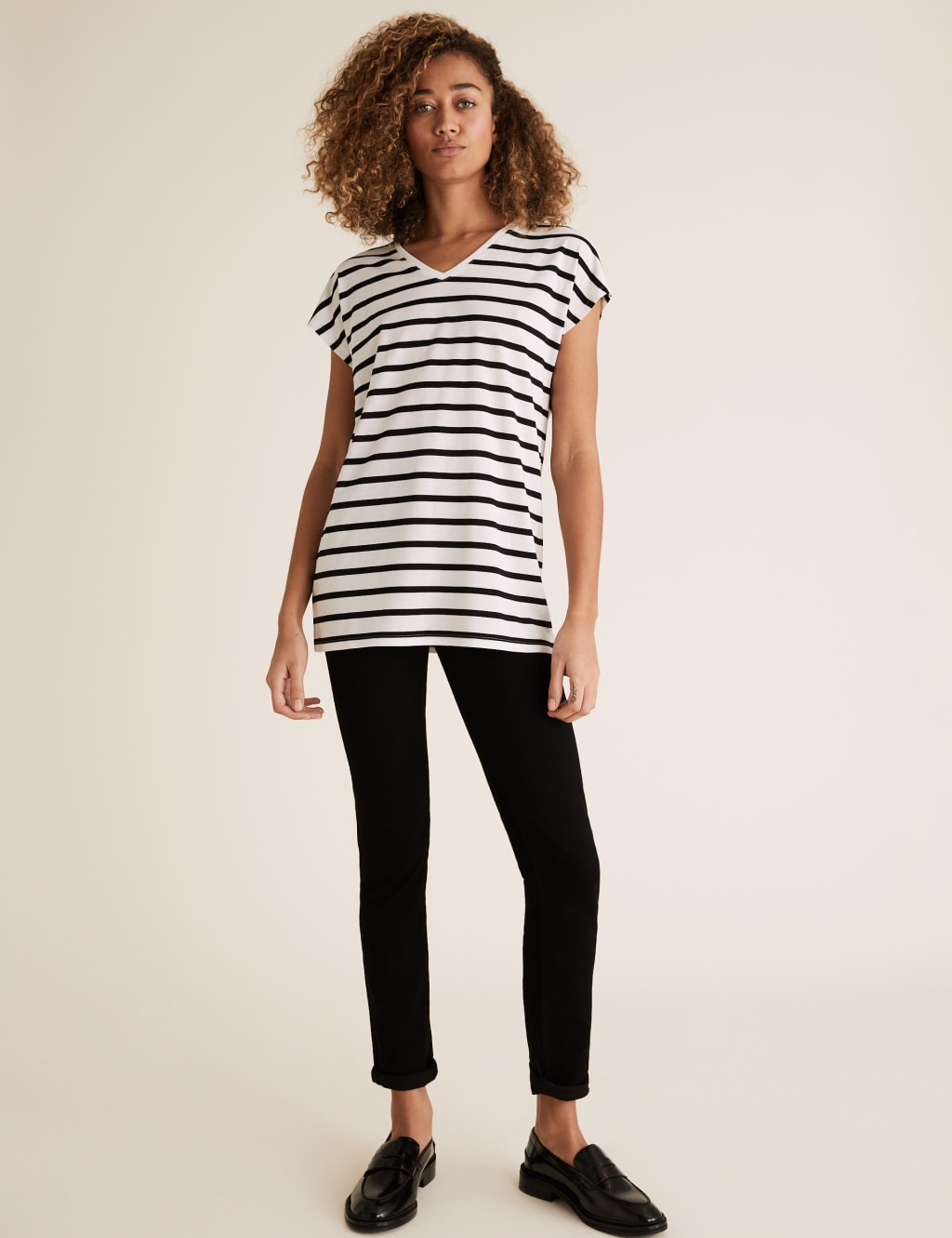 Striped V-Neck Relaxed Longline T-Shirt 3 of 5