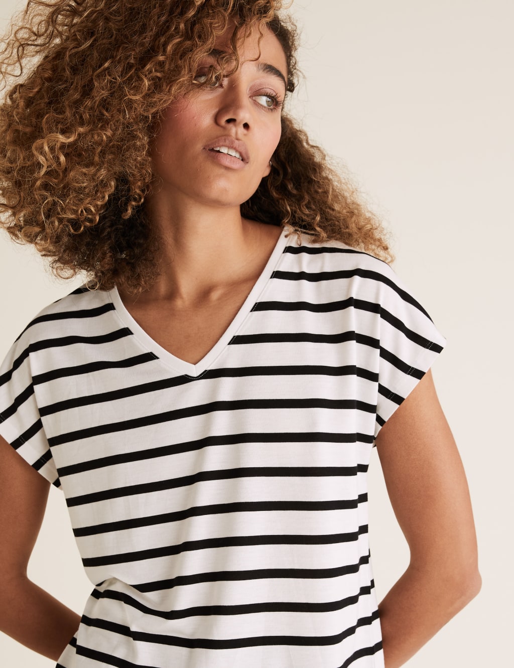 Striped V Neck Relaxed Longline T Shirt M S Collection M S