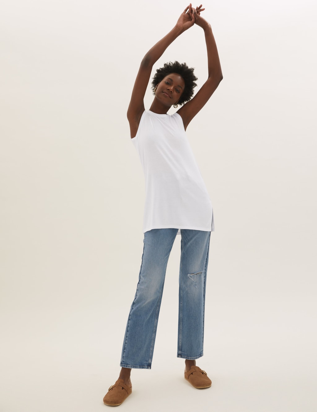 Crew Neck Relaxed Longline Vest Top 1 of 5