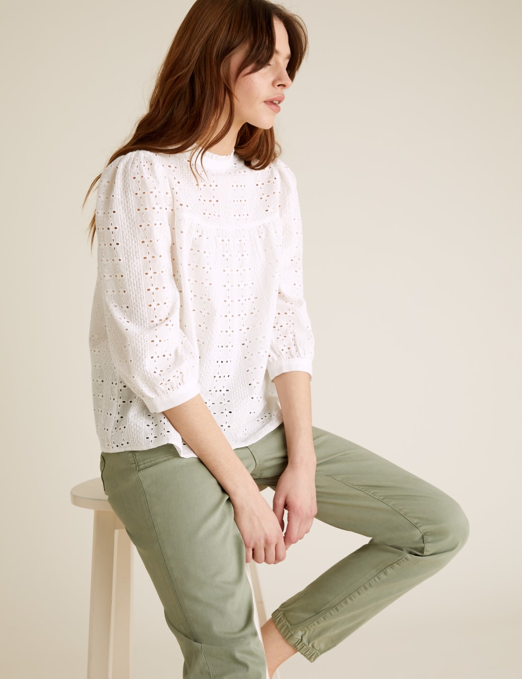 Pure Cotton Broderie Short Sleeve Blouse 1 of 6