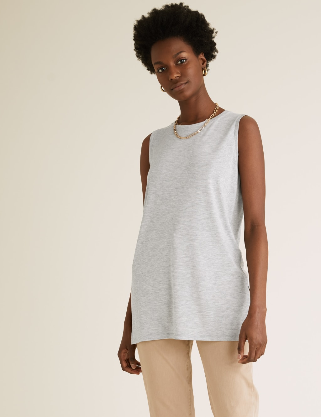 Crew Neck Relaxed Longline Vest Top 1 of 6