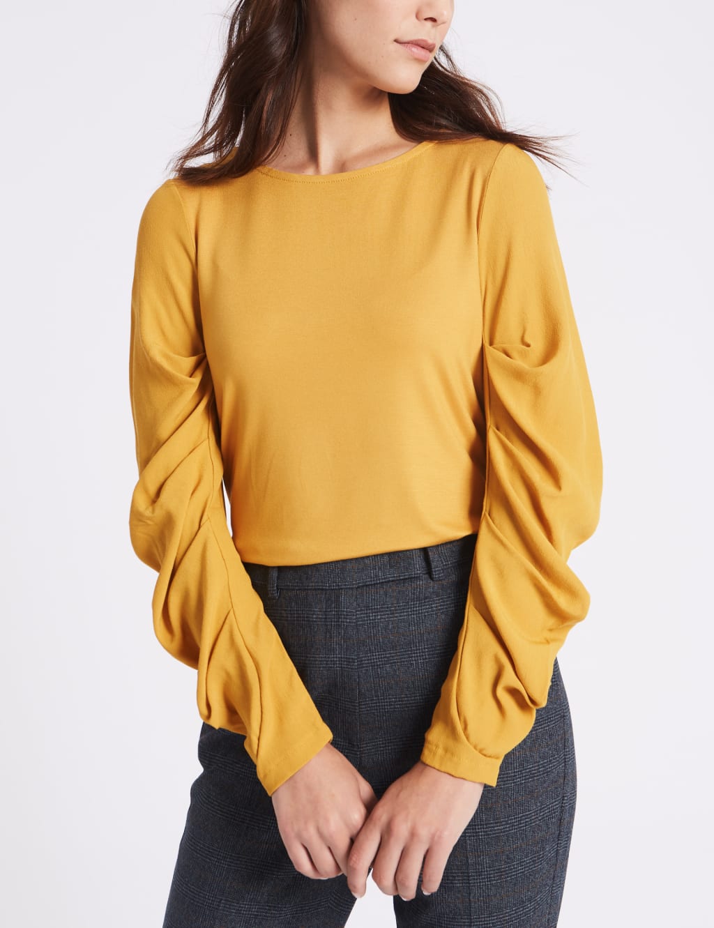 Ruched sleeve t shirt discount