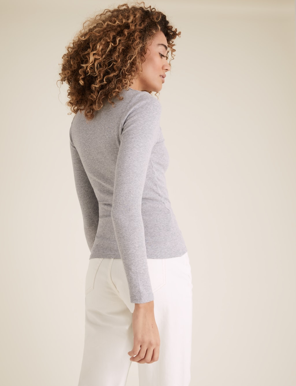 Cotton Ribbed Fitted Long Sleeve Top 3 of 4
