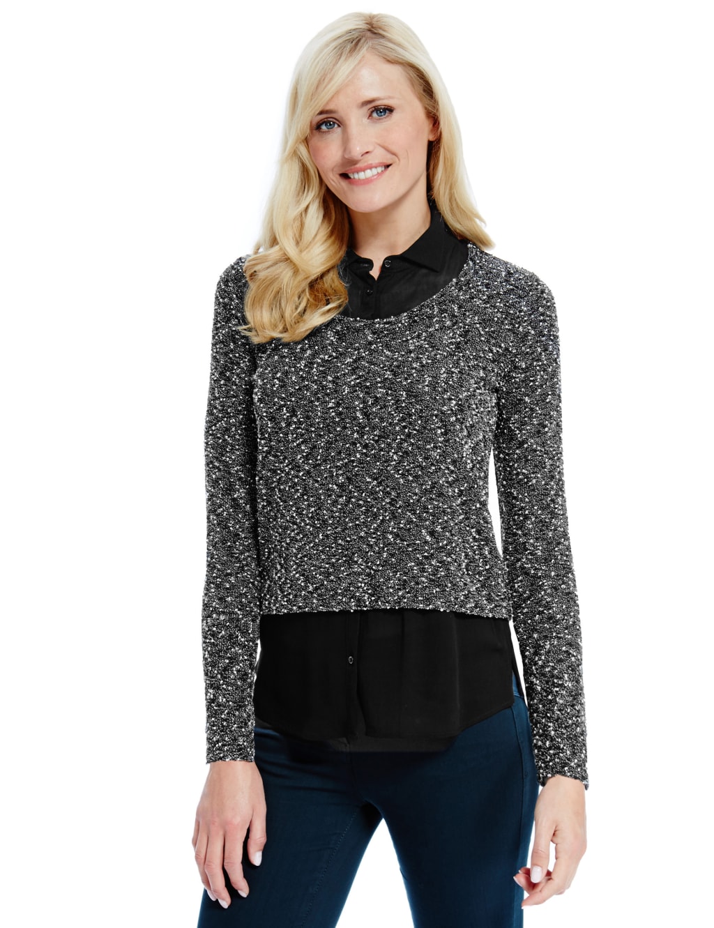 Bouclé Mock Layered Top 1 of 4