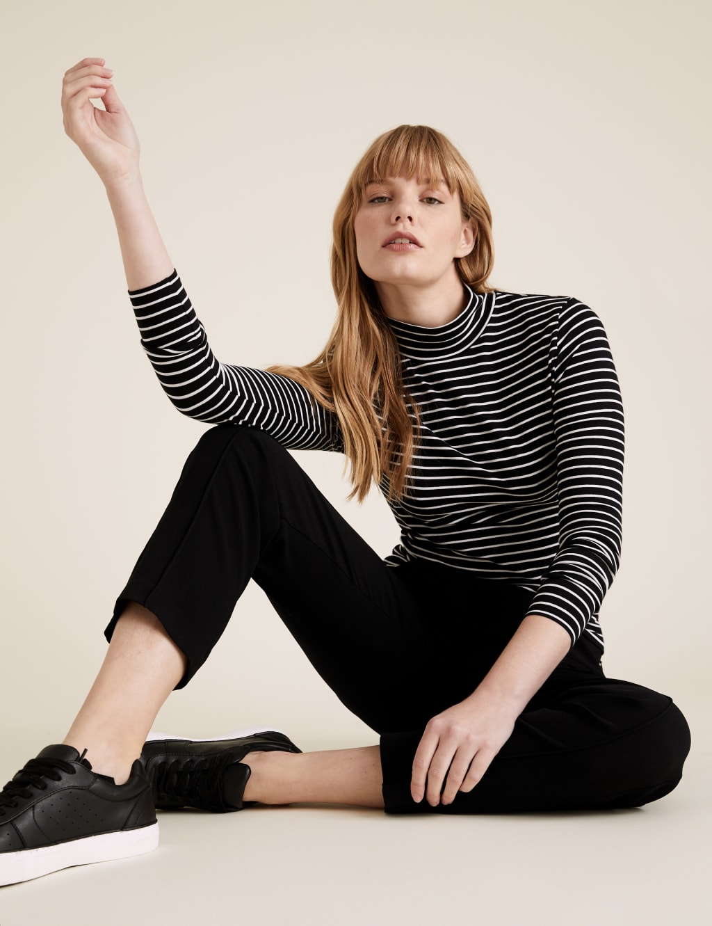 Cotton Striped Funnel Neck Fitted Top 3 of 5