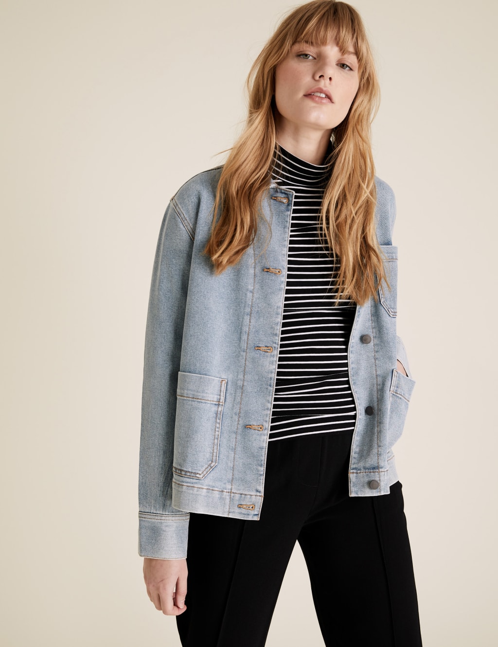 Cotton Striped Funnel Neck Fitted Top 5 of 5