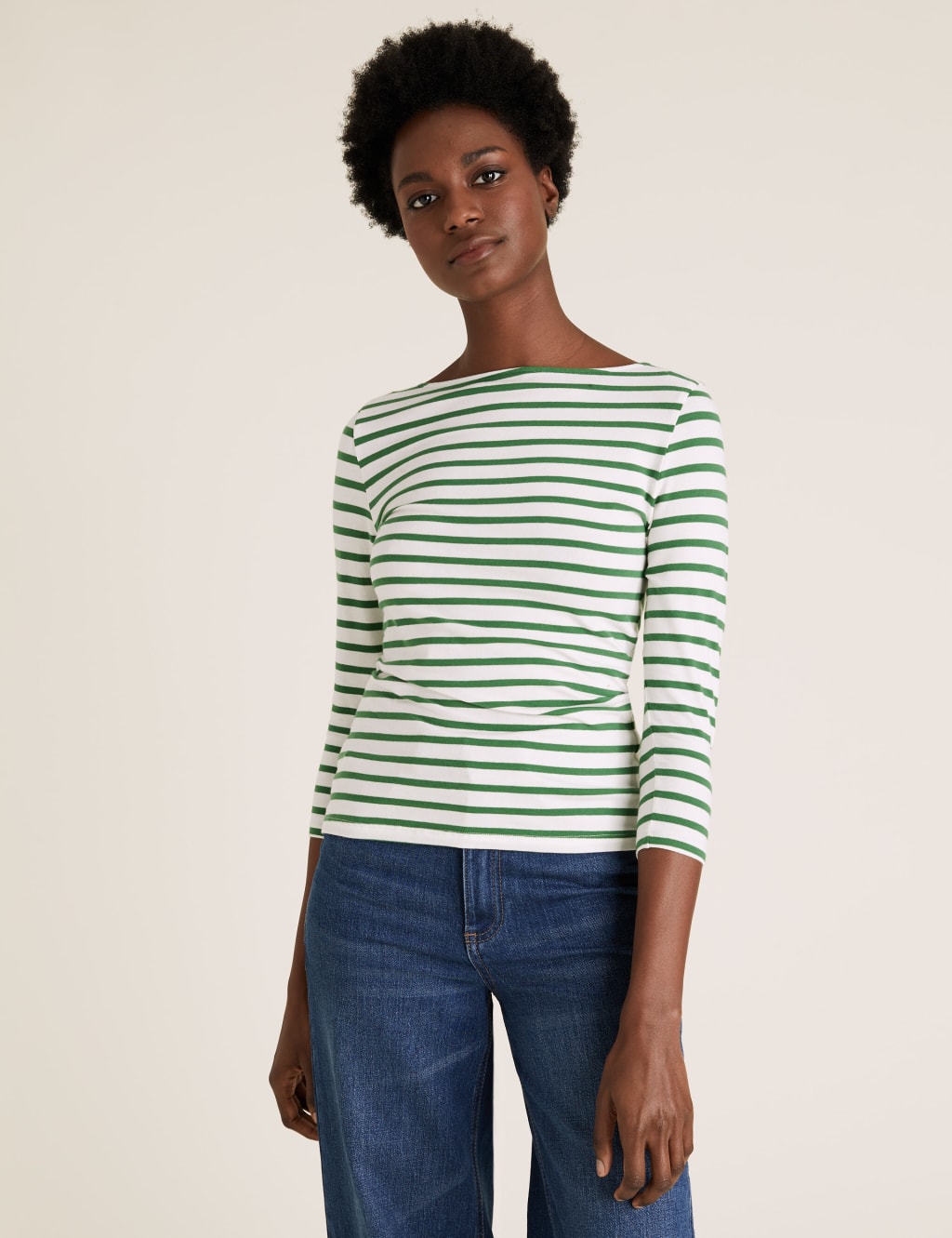 Cotton Striped Fitted 3/4 Sleeve Top 3 of 5