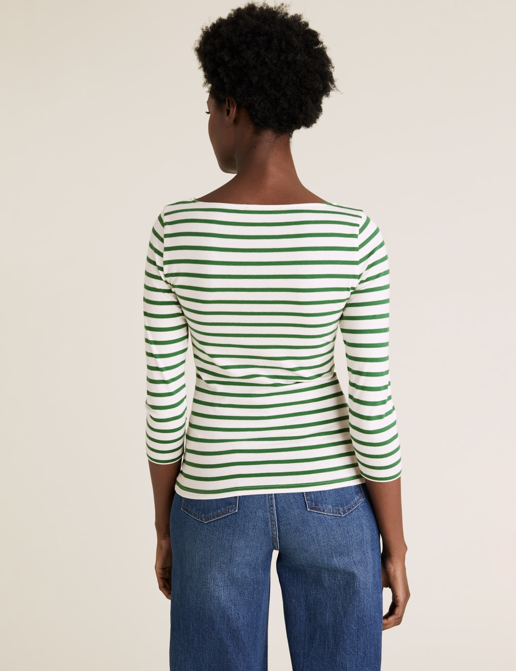 Cotton Striped Fitted 3/4 Sleeve Top 4 of 5