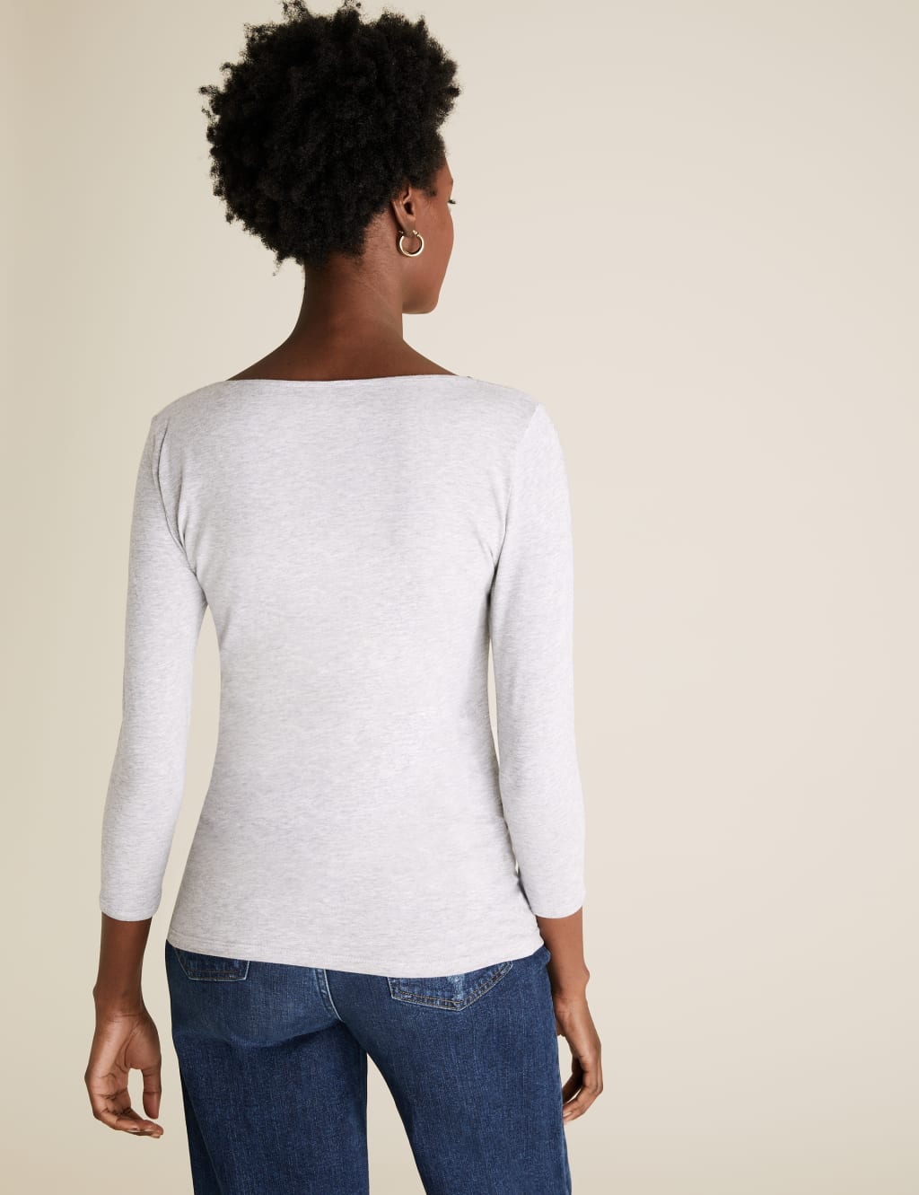Cotton Rich Slash Neck Fitted 3/4 Sleeve Top 4 of 4