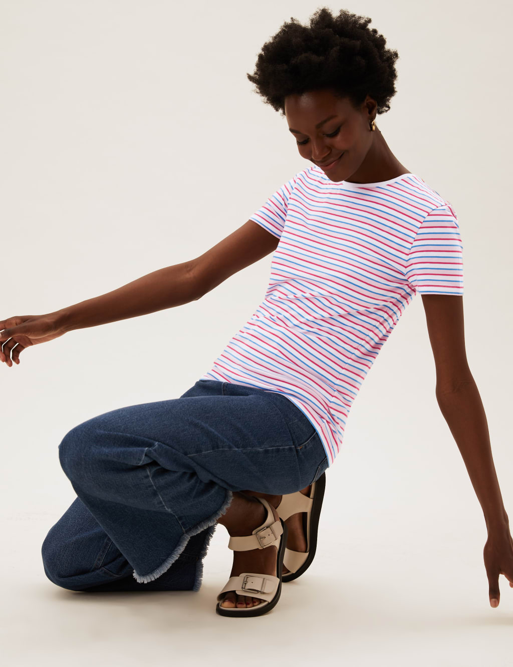 Cotton Striped Crew Neck Fitted T-Shirt 1 of 6