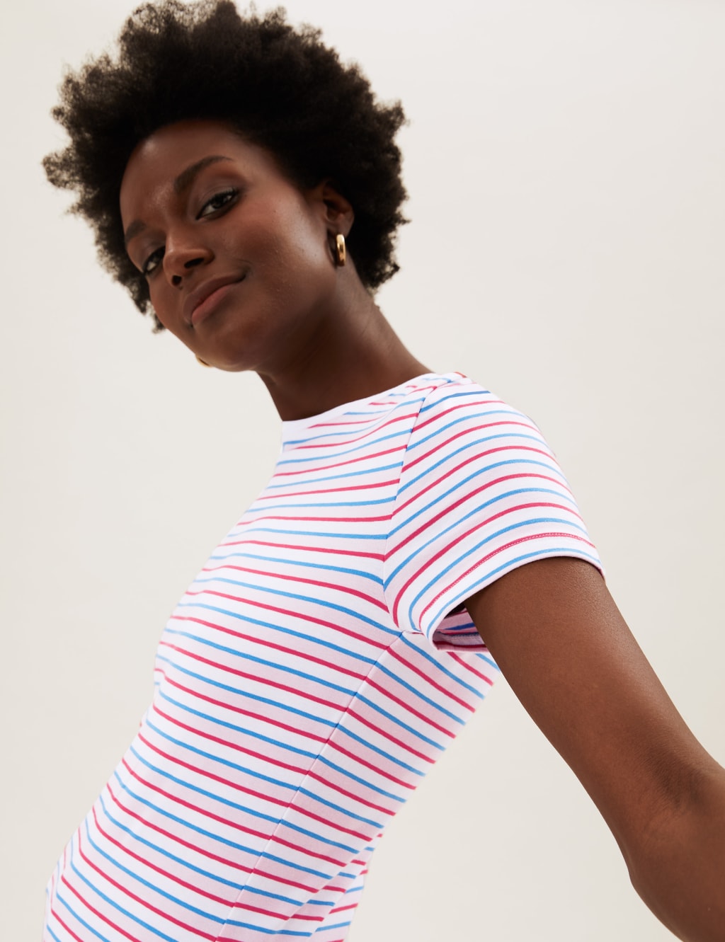 Cotton Striped Crew Neck Fitted T-Shirt 5 of 6