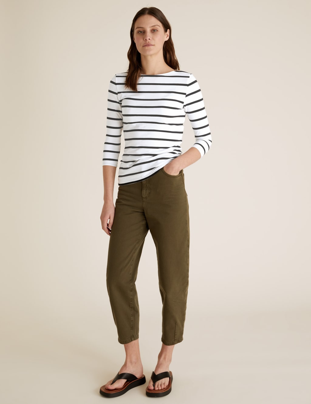 Cotton Rich Striped Slash Neck Fitted Top 1 of 5