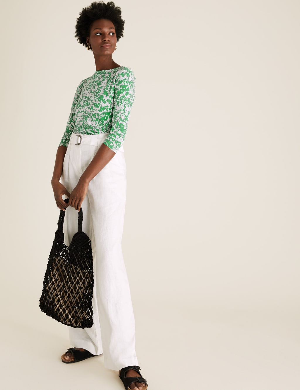 Cotton Rich Printed Slash Neck Fitted Top 1 of 5