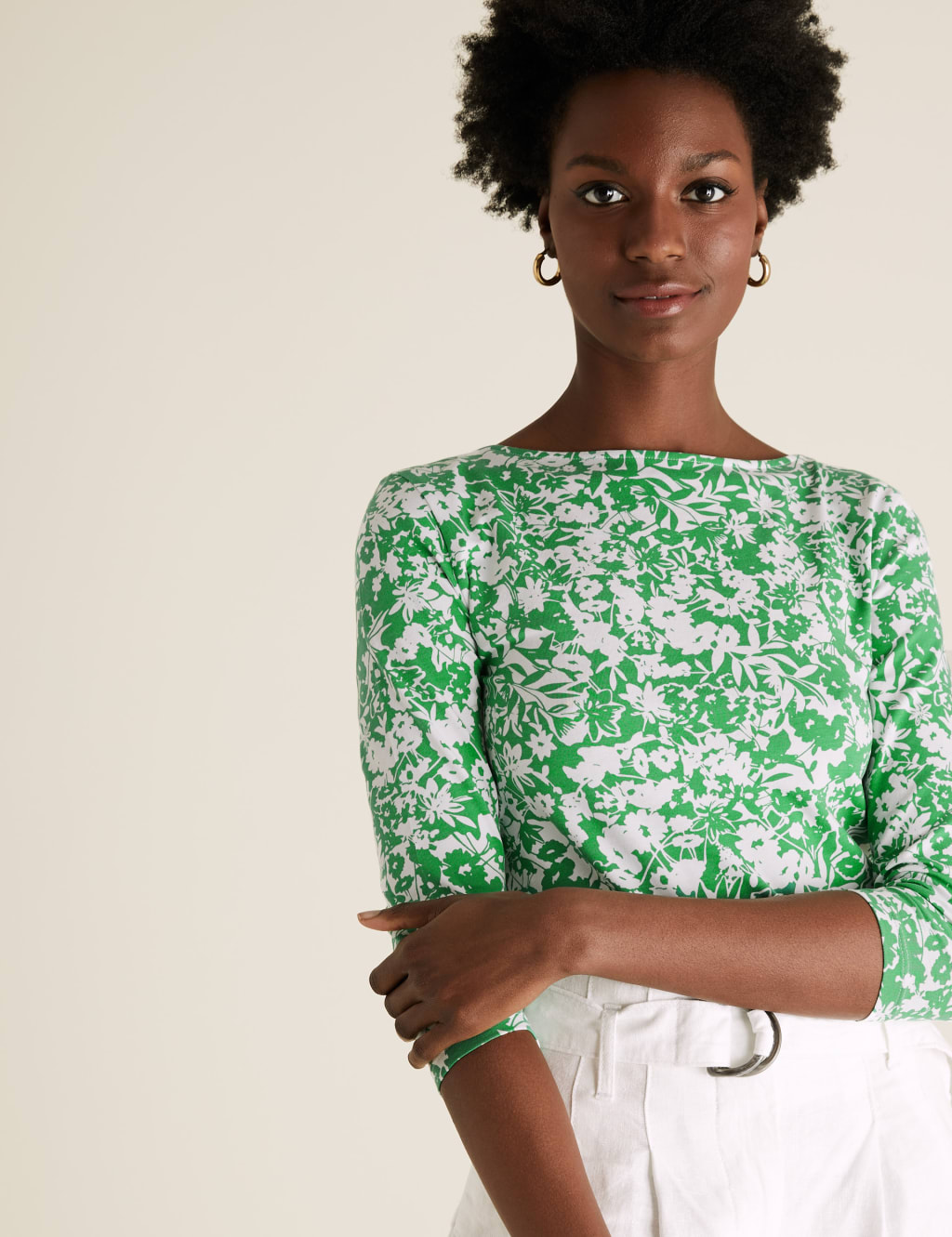 Cotton Rich Printed Slash Neck Fitted Top 3 of 5