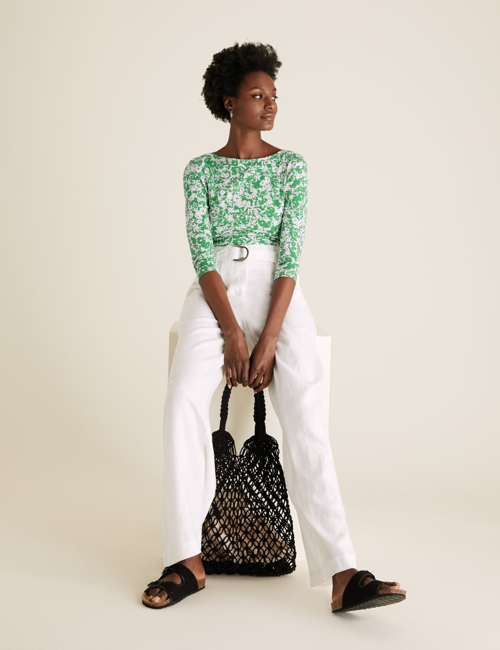 Cotton Rich Printed Slash Neck Fitted Top 5 of 5