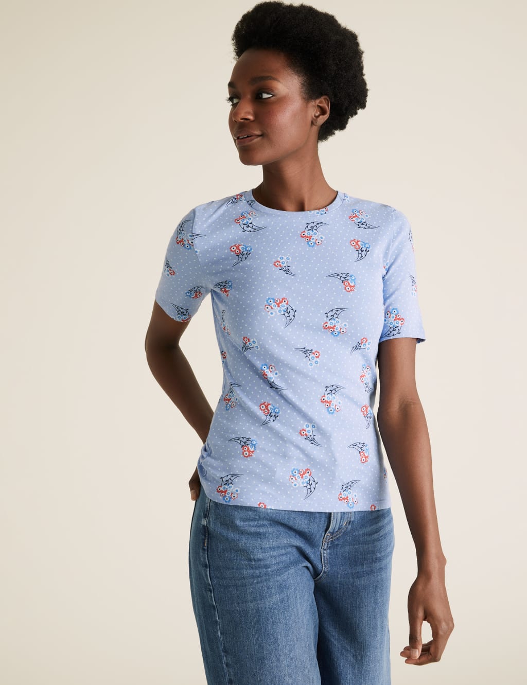 Pure Cotton Floral Regular Fit T-Shirt 3 of 5
