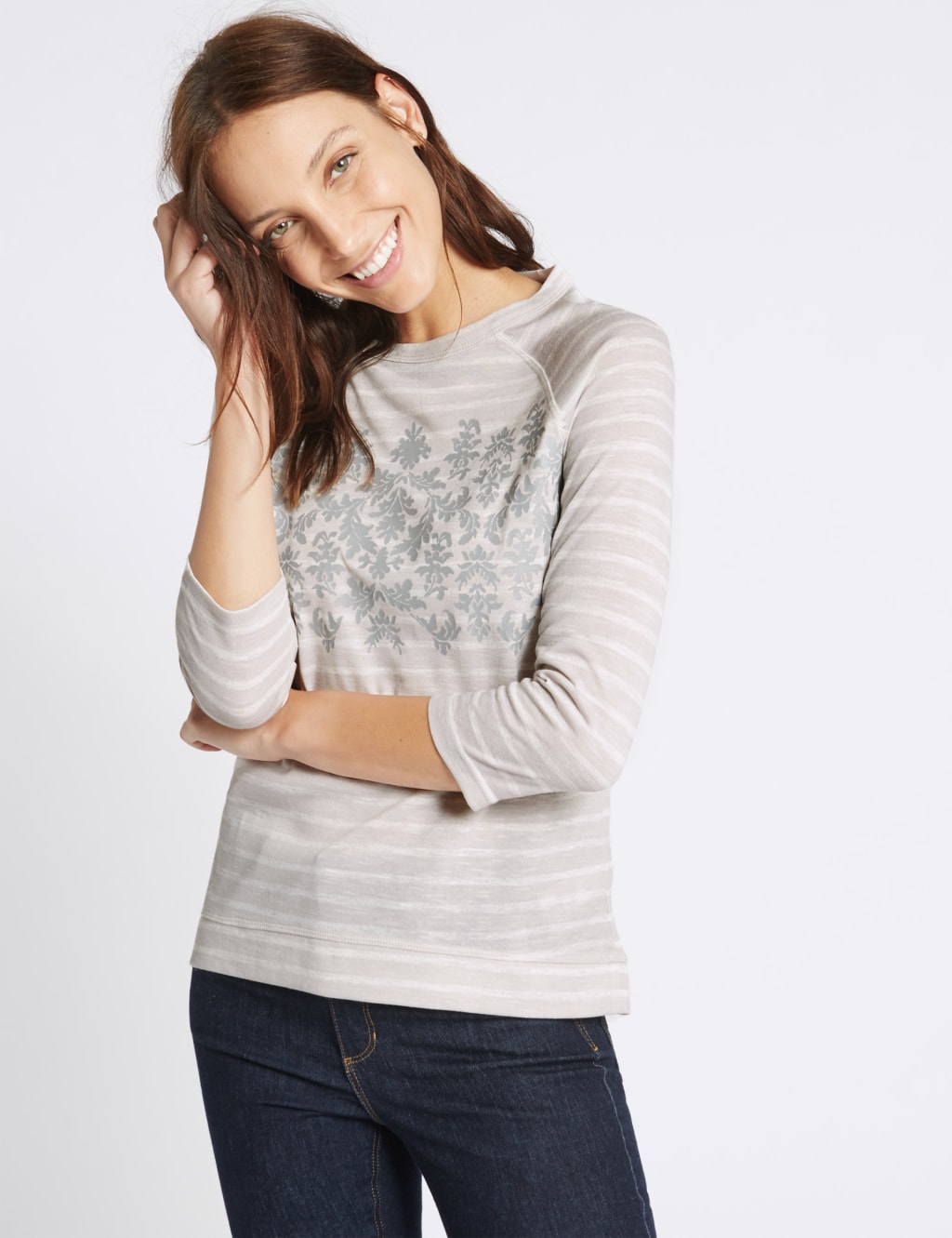 Striped Raglan 3/4 Sleeve T-Shirt 1 of 5