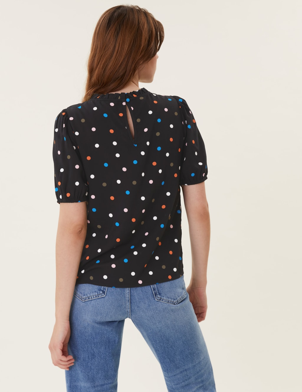 Printed Frill Neck Puff Sleeve Top 5 of 5