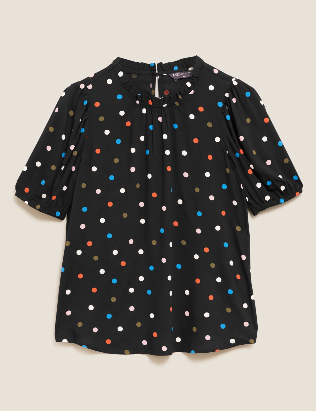 Printed Frill Neck Puff Sleeve Top 2 of 5